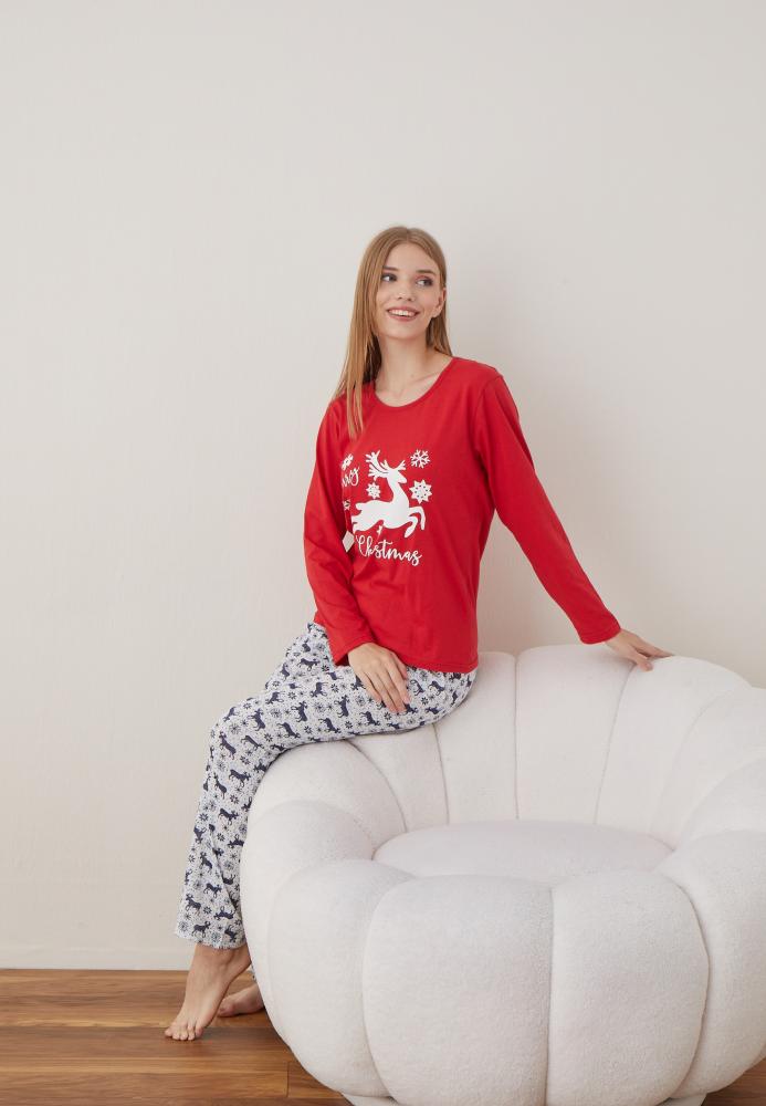 Pijama Dama Craciun ,maneca lunga ,pantaloni lungi,Engros